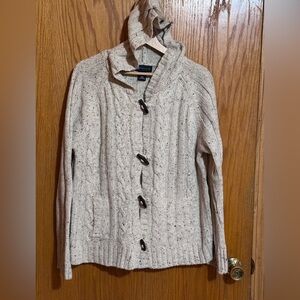 Relativity womens wool blend fisherman style sweater chunky wood button XL cable